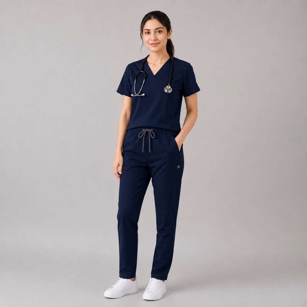 Premium Royal Blue Scrub Set – Breathable V-Neck Top & Cargo Pocket Pants for Nurses & Doctors