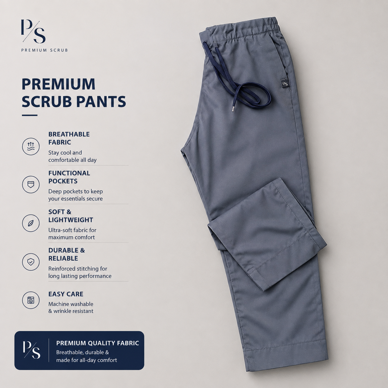 Steel Grey Premium Scrub Set – Breathable V-Neck Top & Pocket Pants for Nurses & Doctors - Image 2