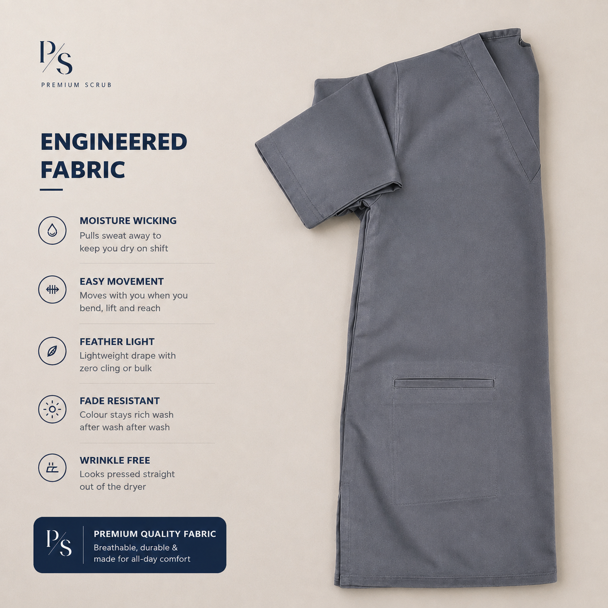 Steel Grey Premium Scrub Set – Breathable V-Neck Top & Pocket Pants for Nurses & Doctors - Image 6