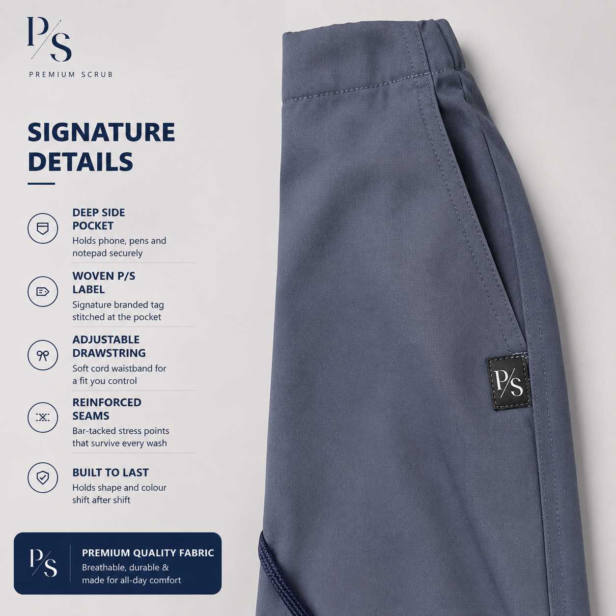 Steel Grey Premium Scrub Set – Breathable V-Neck Top & Pocket Pants for Nurses & Doctors - Image 7