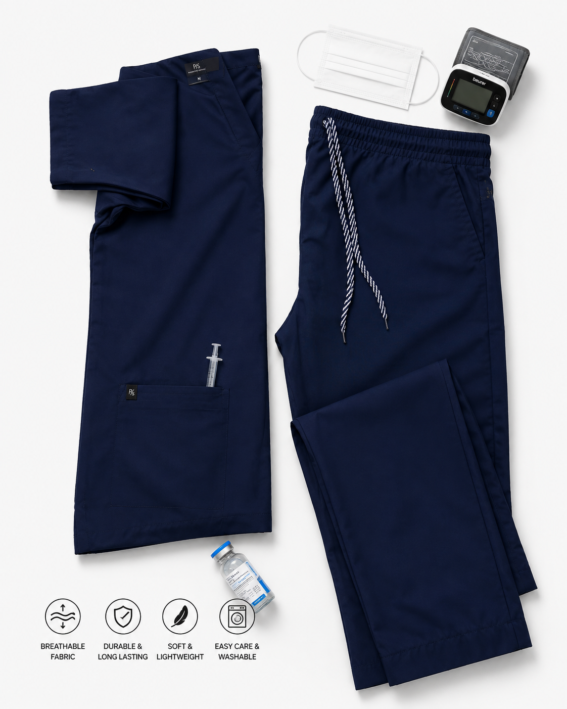 Premium Royal Blue Scrub Set – Breathable V-Neck Top & Cargo Pocket Pants for Nurses & Doctors - Image 3