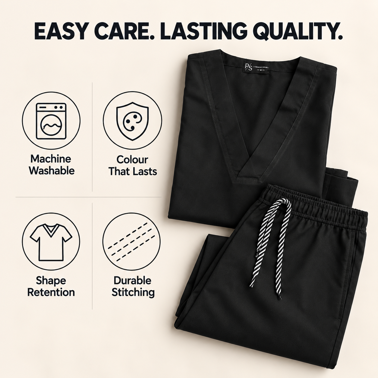Premium Black Medical Scrub Set – Breathable V-Neck Top & Pocket Pants for Doctors & Nurses - Image 4
