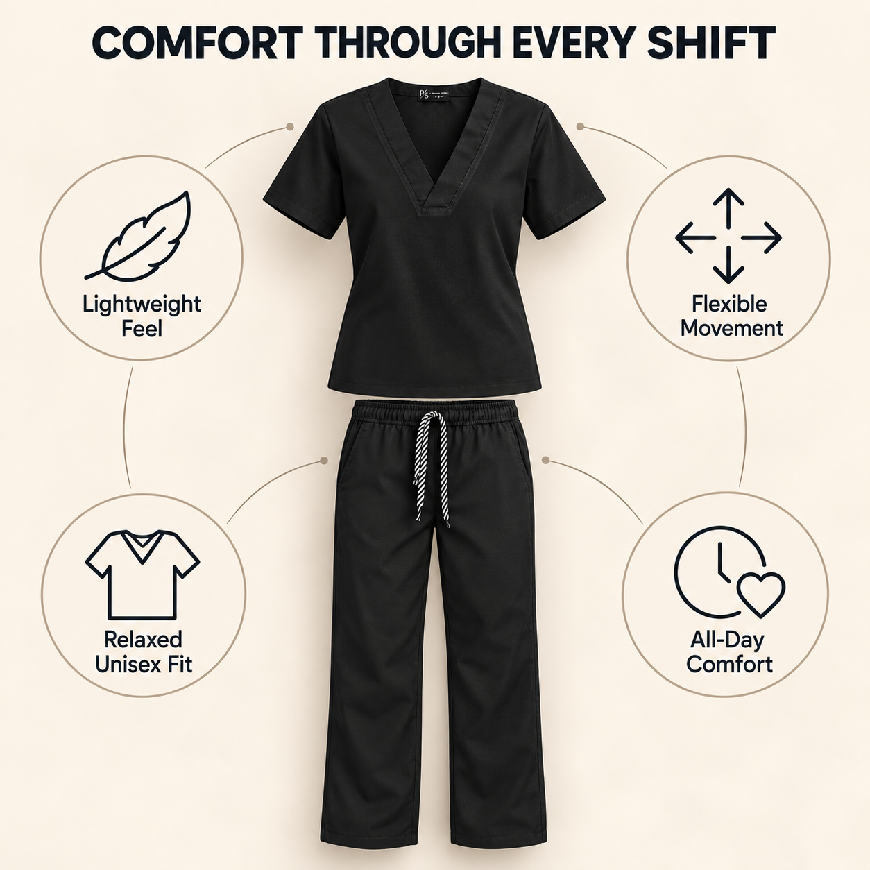Premium Black Medical Scrub Set – Breathable V-Neck Top & Pocket Pants for Doctors & Nurses - Image 3