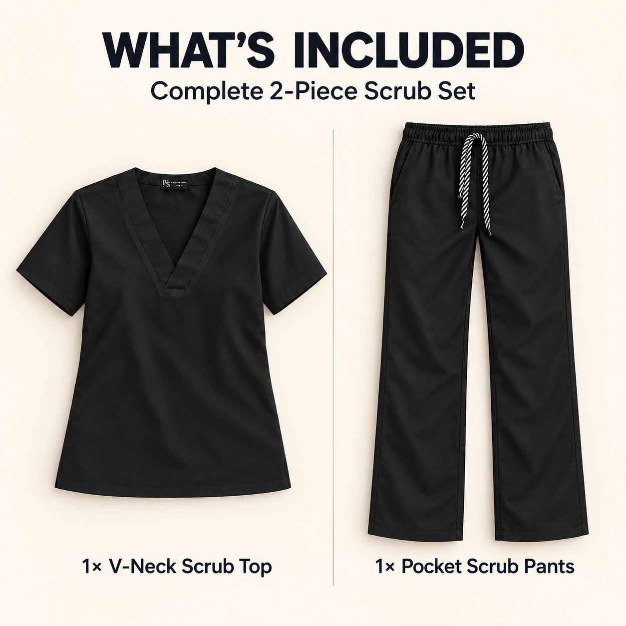 Premium Black Medical Scrub Set – Breathable V-Neck Top & Pocket Pants for Doctors & Nurses - Image 2