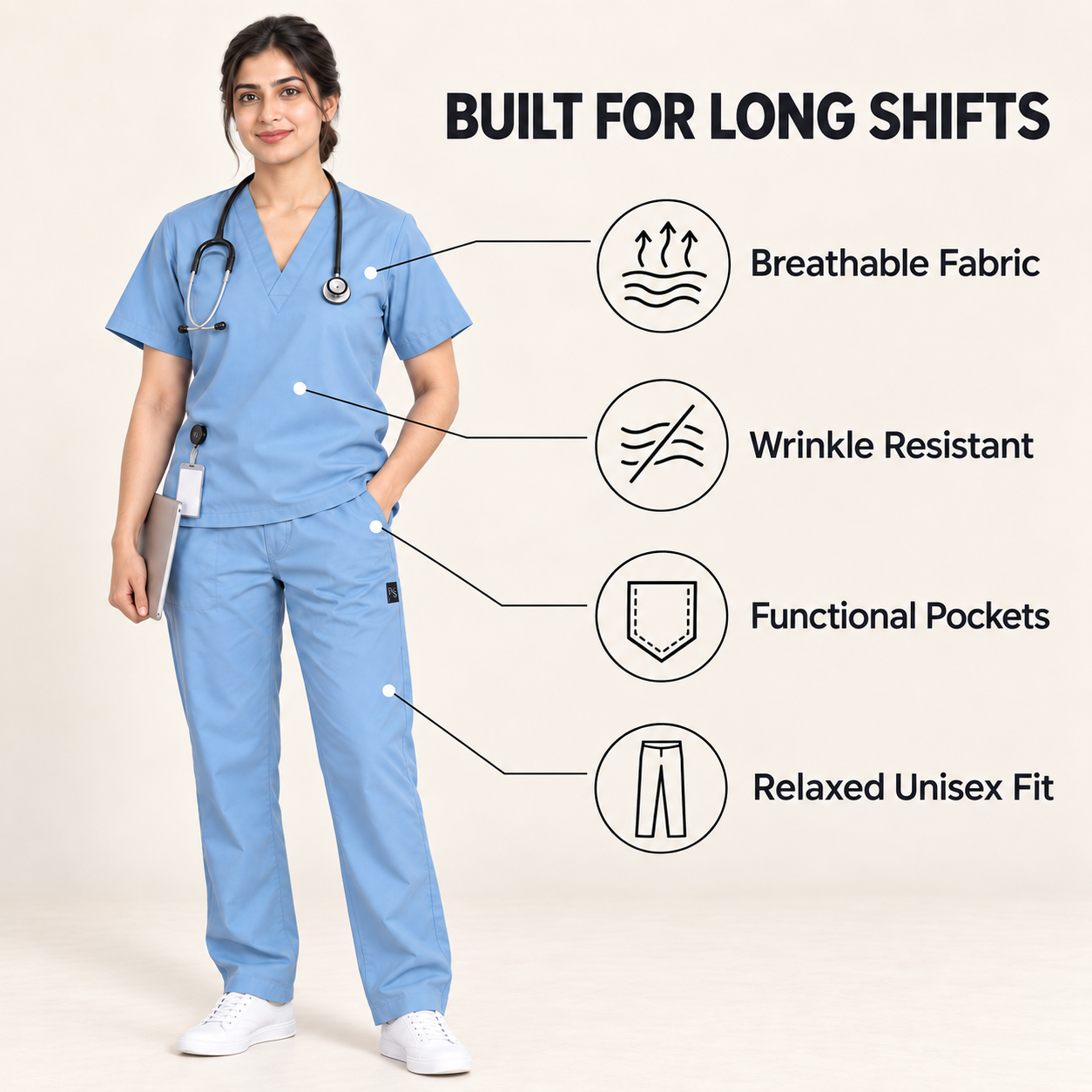 Premium Light Blue Medical Scrub Suit for Doctors & Nurses – Unisex - Image 2