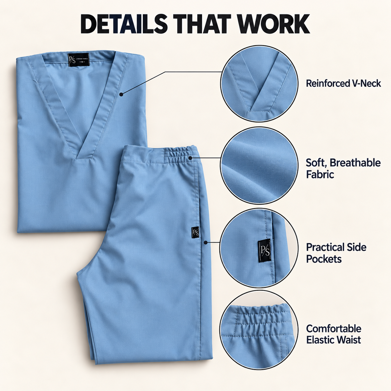 Premium Light Blue Medical Scrub Suit for Doctors & Nurses – Unisex - Image 3