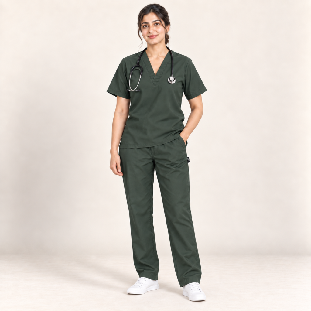 Premium Forest Green Medical Scrub Suit for Doctors & Nurses – Unisex