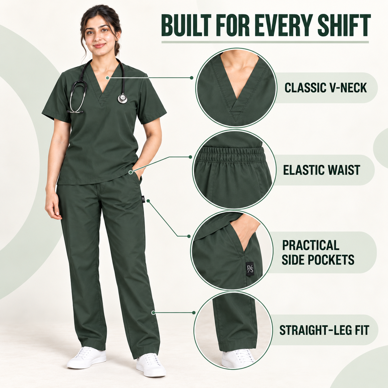 Premium Forest Green Medical Scrub Suit for Doctors & Nurses – Unisex - Image 2