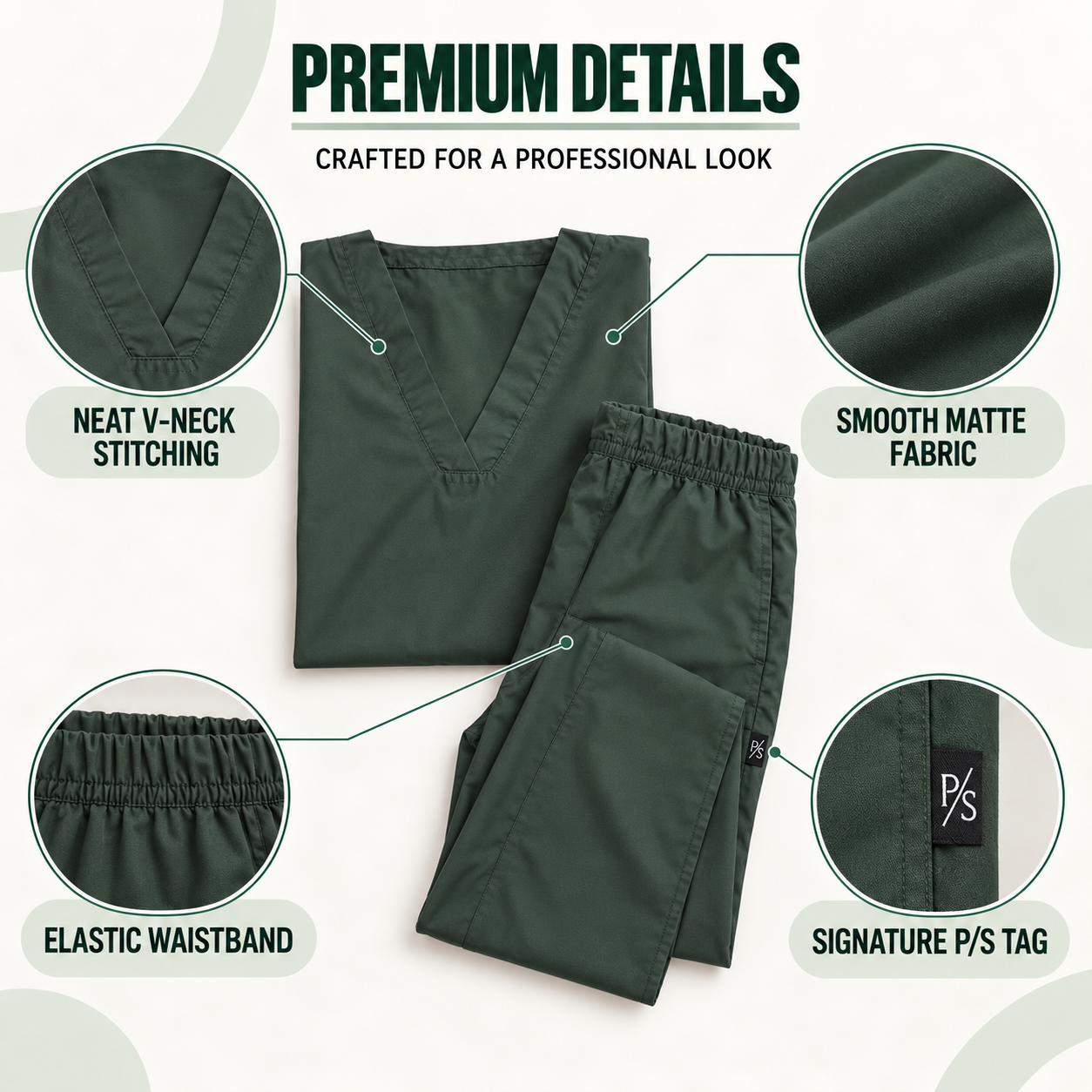 Premium Forest Green Medical Scrub Suit for Doctors & Nurses – Unisex - Image 3