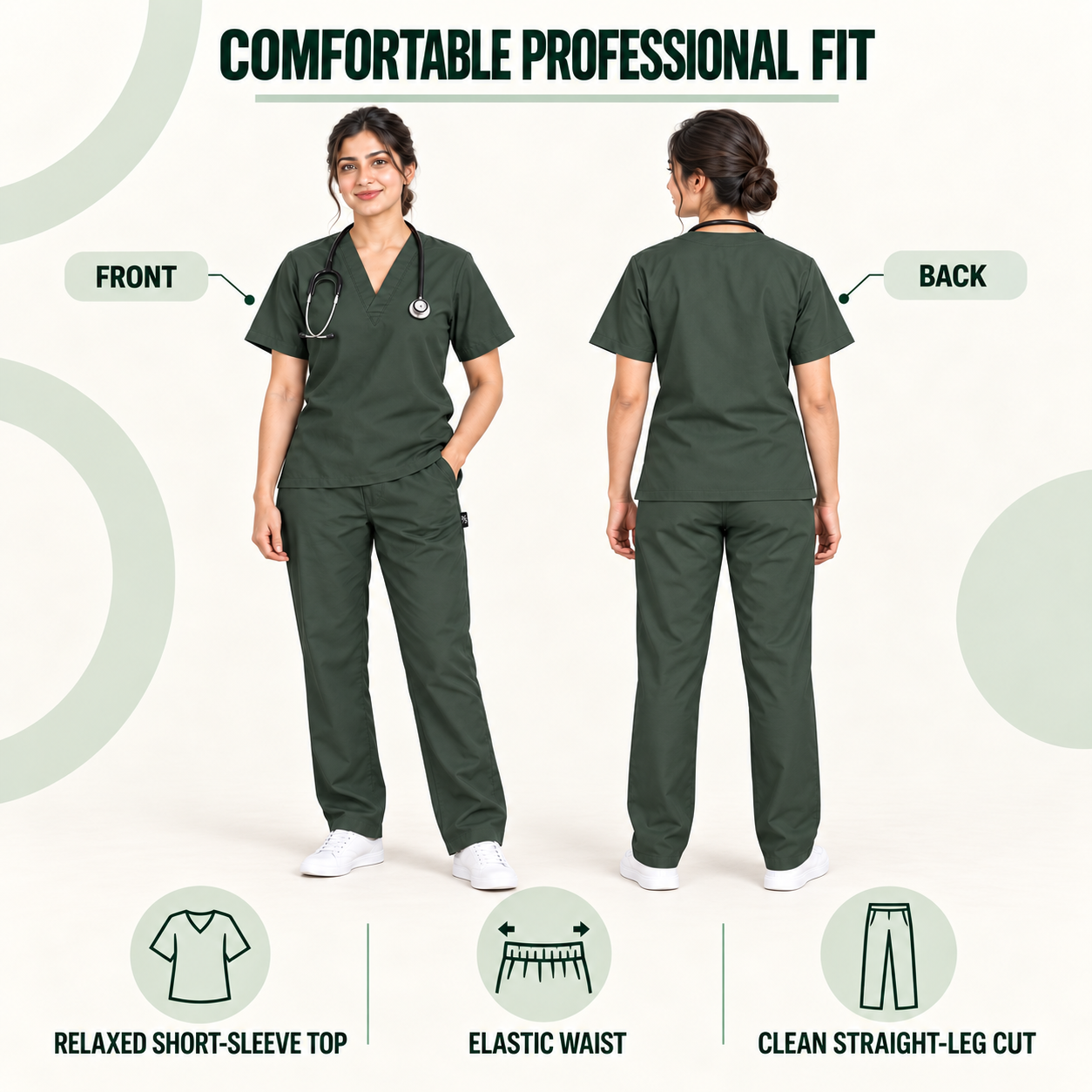 Premium Forest Green Medical Scrub Suit for Doctors & Nurses – Unisex - Image 6