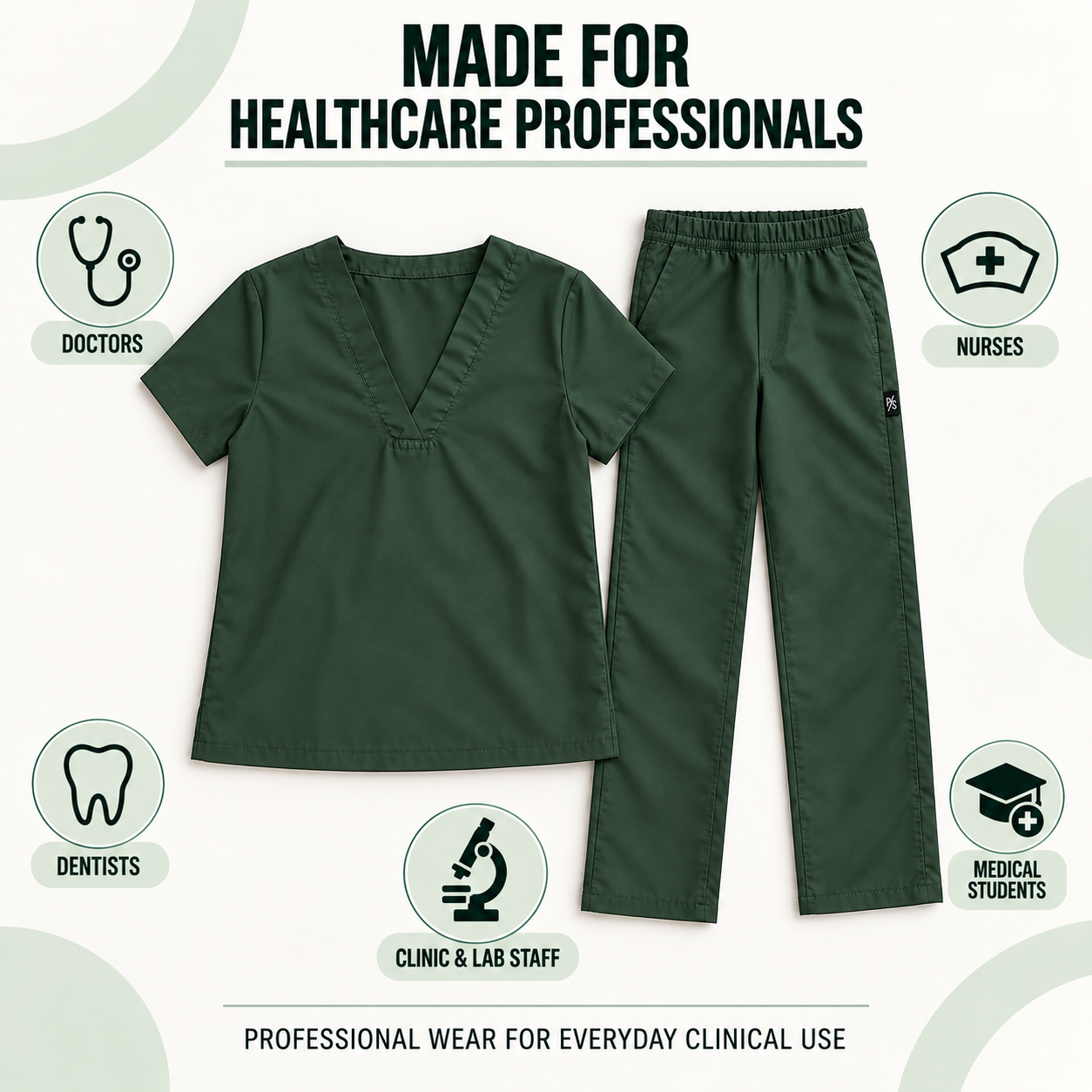 Premium Forest Green Medical Scrub Suit for Doctors & Nurses – Unisex - Image 4