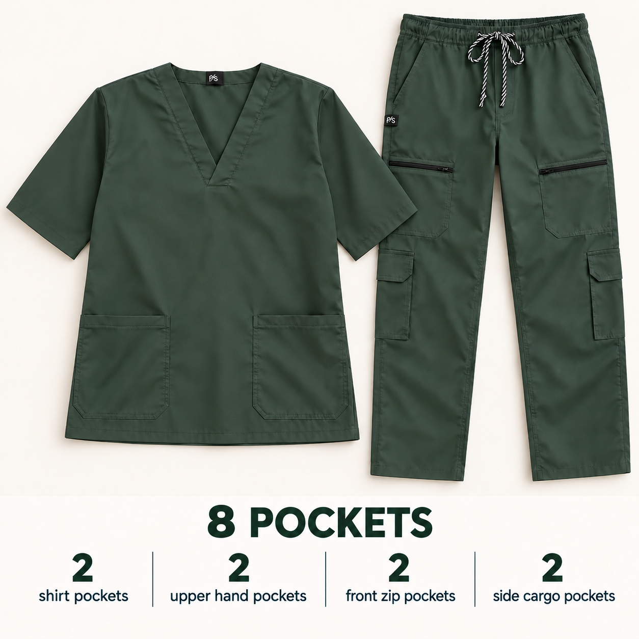 Men’s Forest Green Medical Scrub Suit – 8-Pocket Set | Premium Scrub - Image 2