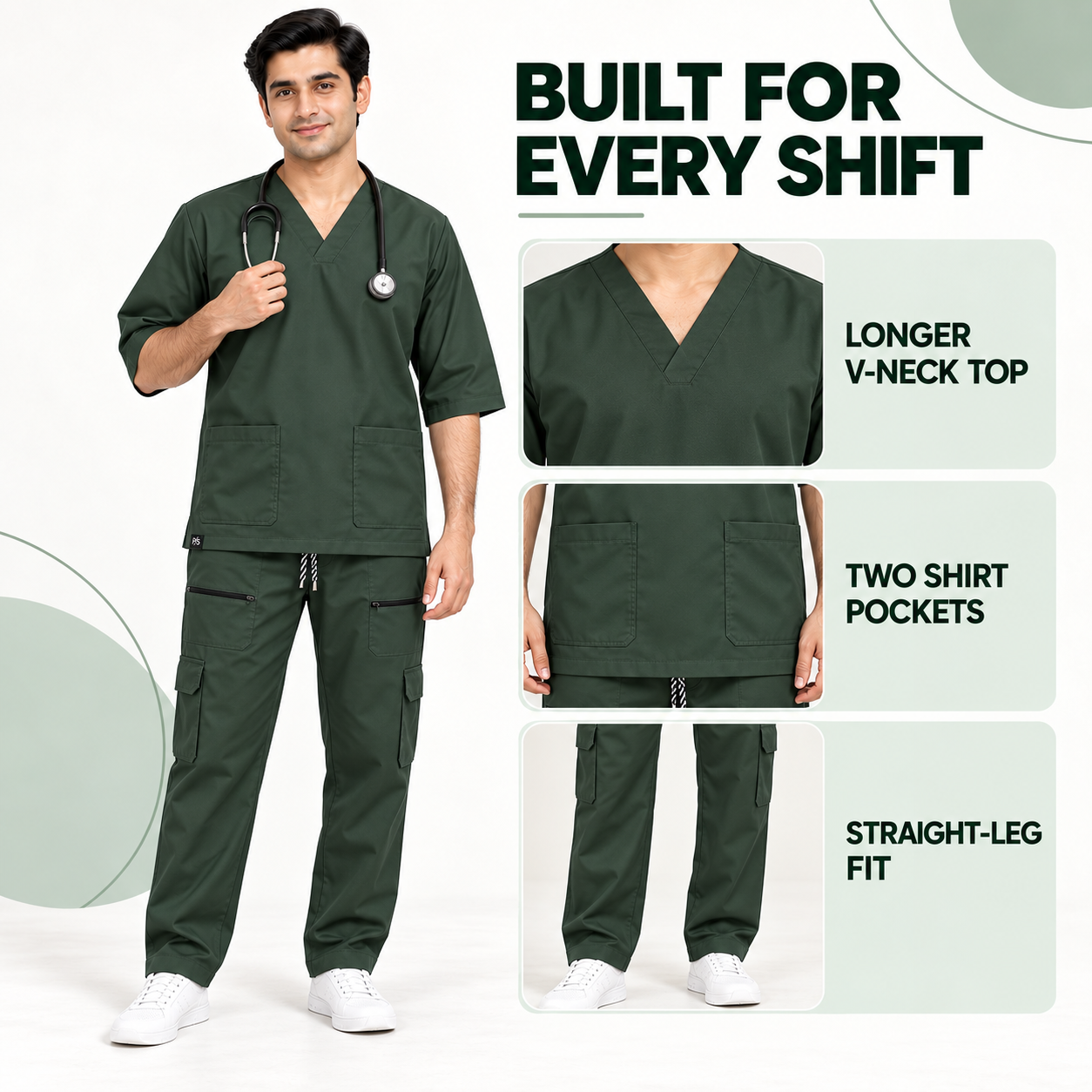 Men’s Forest Green Medical Scrub Suit – 8-Pocket Set | Premium Scrub - Image 3