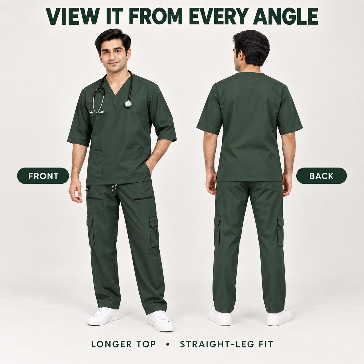 Men’s Forest Green Medical Scrub Suit – 8-Pocket Set | Premium Scrub - Image 5