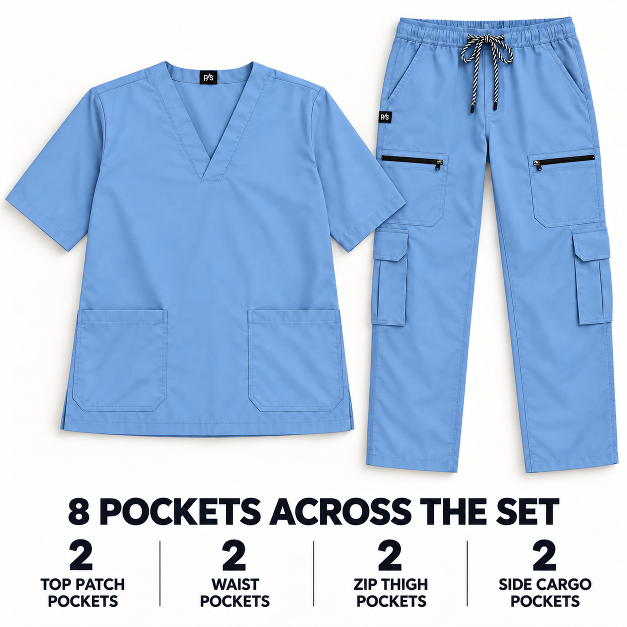 Men’s Ciel Blue Medical Scrub Suit – 8-Pocket V-Neck Set | Premium Scrub - Image 5