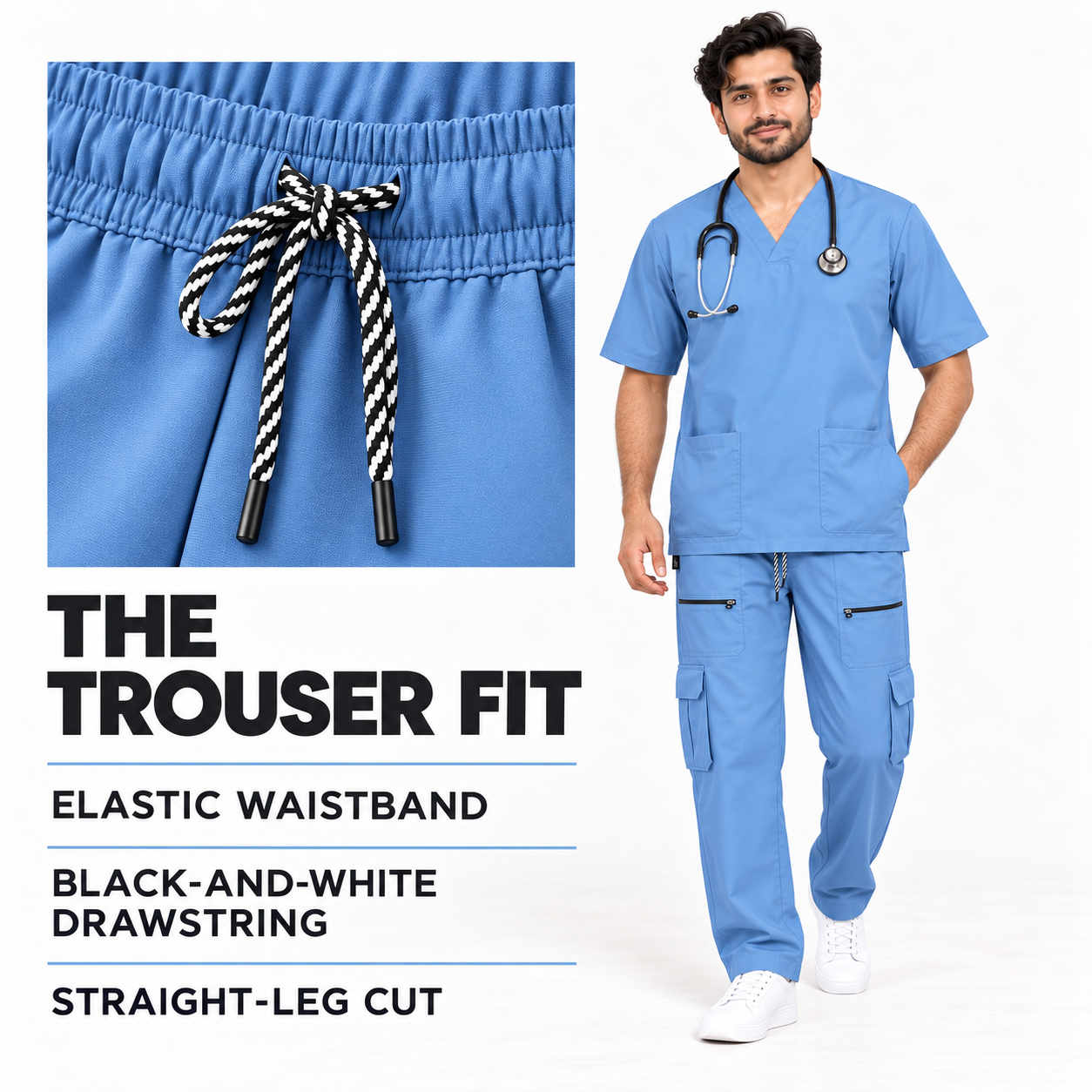 Men’s Ciel Blue Medical Scrub Suit – 8-Pocket V-Neck Set | Premium Scrub - Image 4