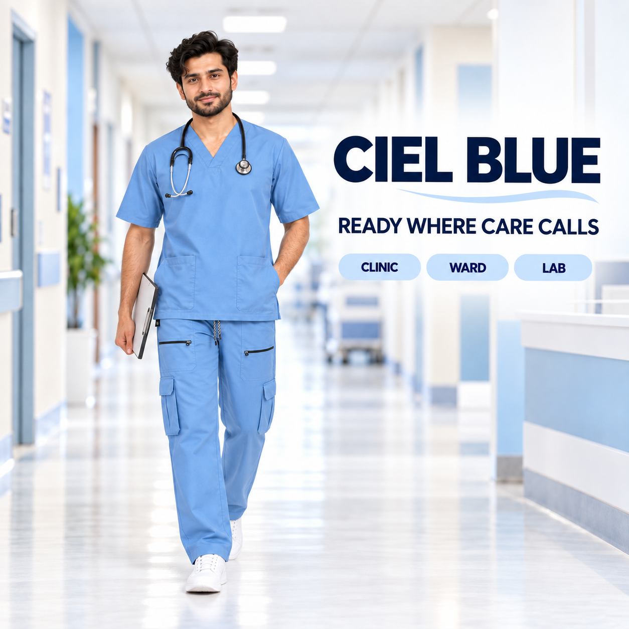 Men’s Ciel Blue Medical Scrub Suit – 8-Pocket V-Neck Set | Premium Scrub - Image 6