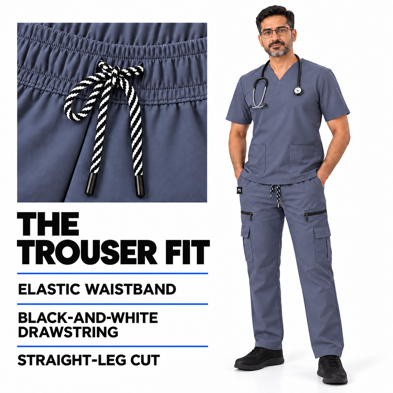 Men’s Steel Grey Medical Scrub Suit – 8-Pocket V-Neck Set | Premium Scrub - Image 5