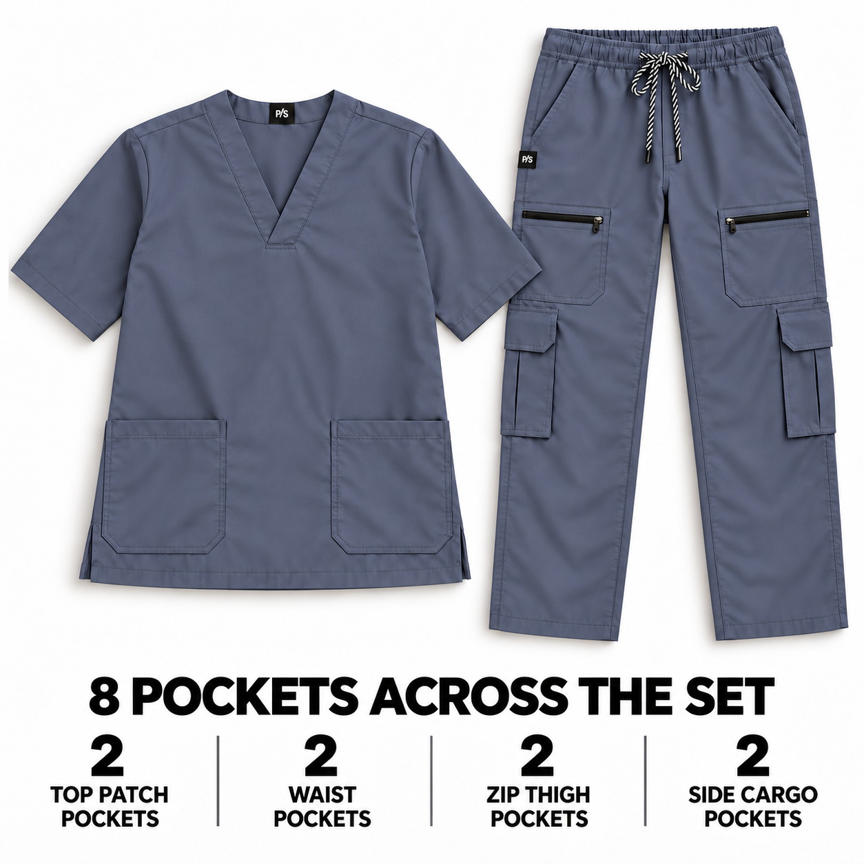 Men’s Steel Grey Medical Scrub Suit – 8-Pocket V-Neck Set | Premium Scrub - Image 2