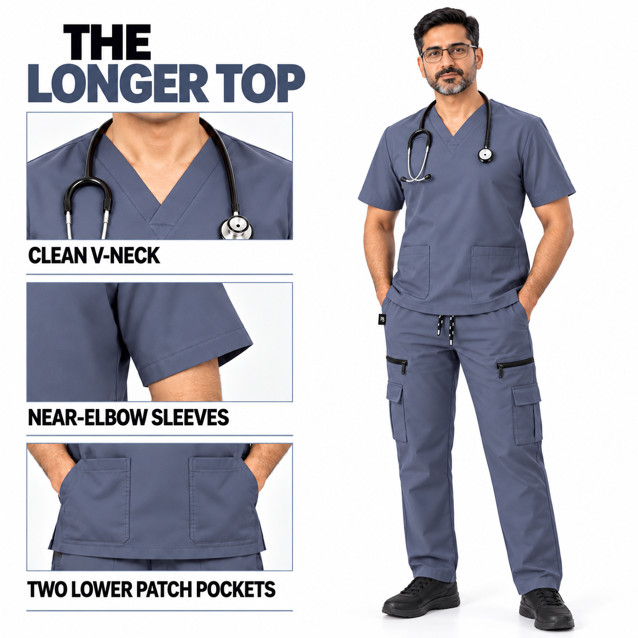 Men’s Steel Grey Medical Scrub Suit – 8-Pocket V-Neck Set | Premium Scrub - Image 4